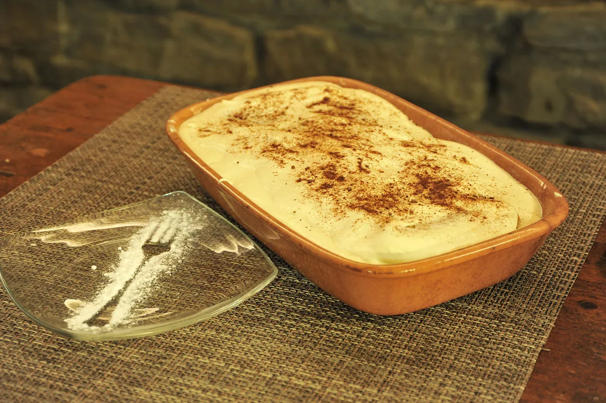 Tiramisù, served in its dish.