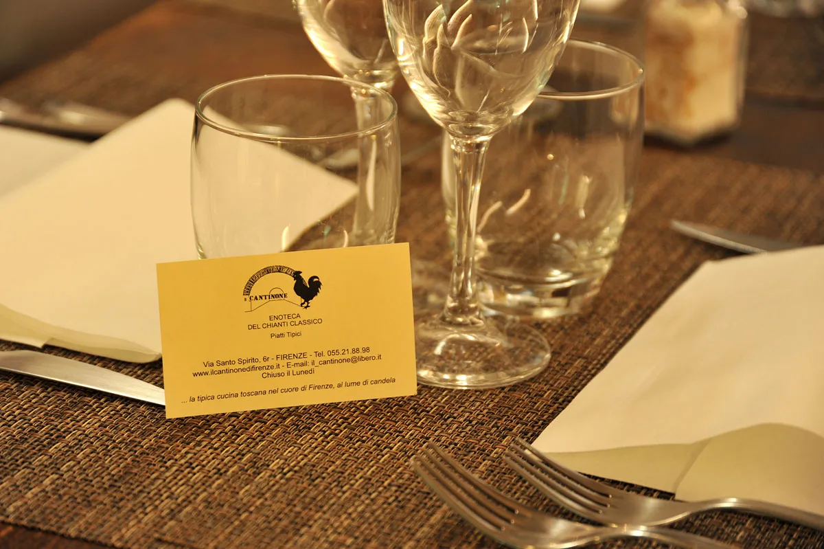 A table set at Il Cantinone on Via Santo Spirito.